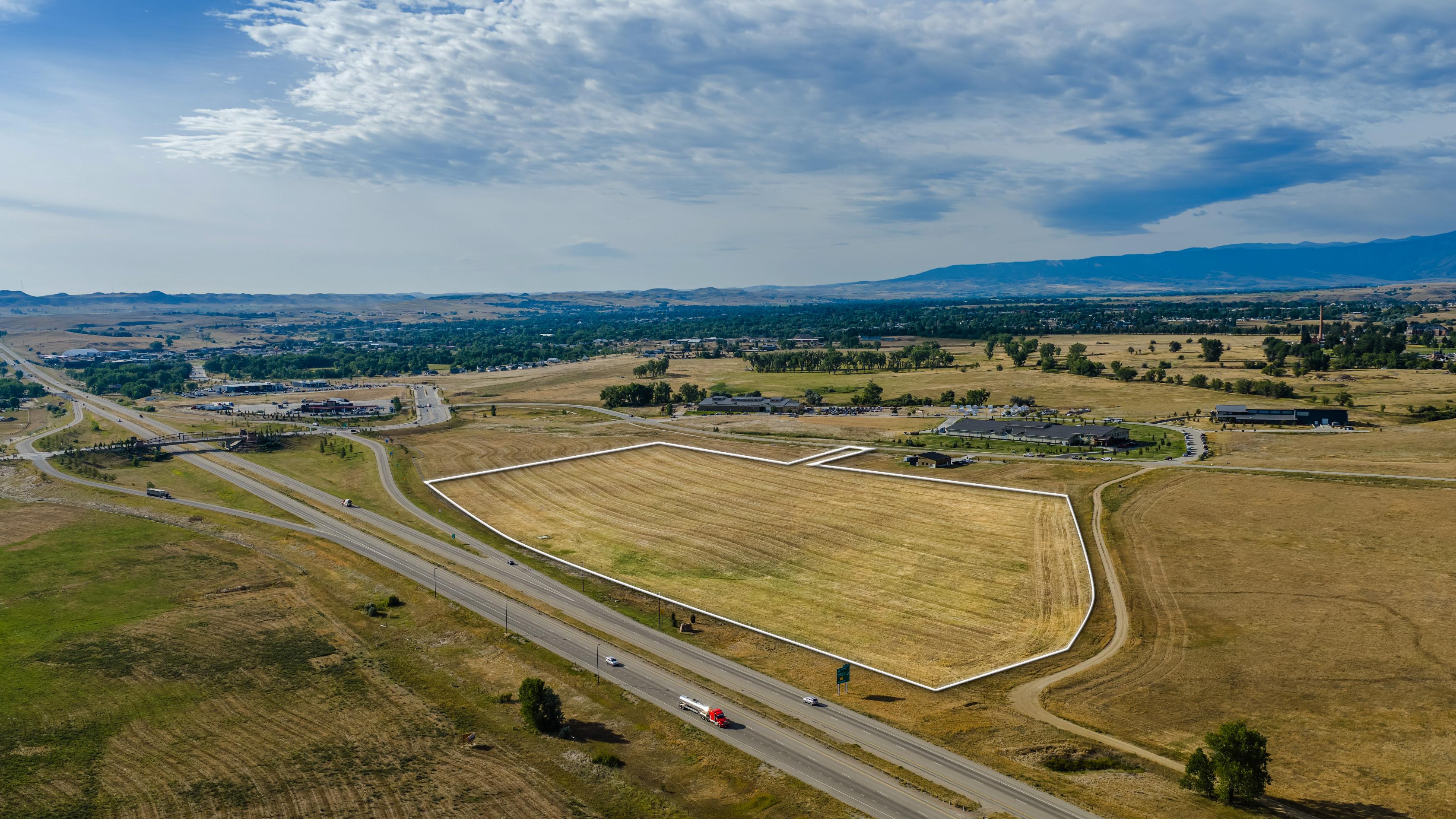 Aerial view of Eagle View Lot 1 and the surrounding Sheridan area